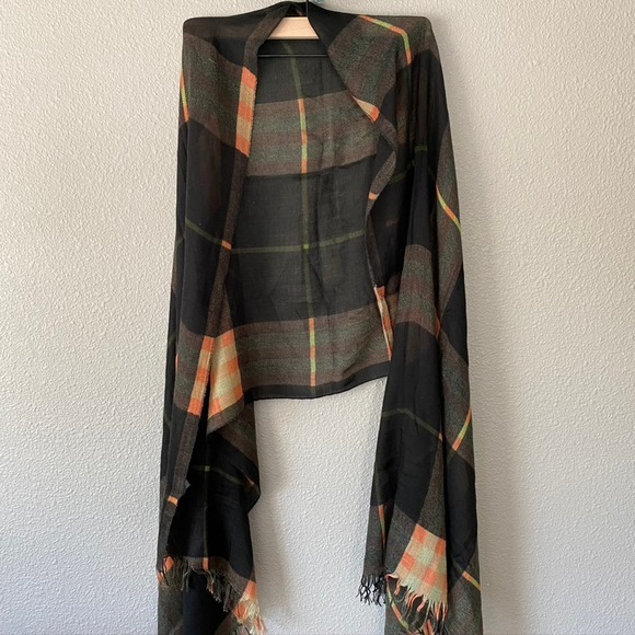 Modele De Prudence Accessories - Modele De Prudence Plaid Fringe Unisex Soft Warm Black Multocolor Scarf 76x27.5